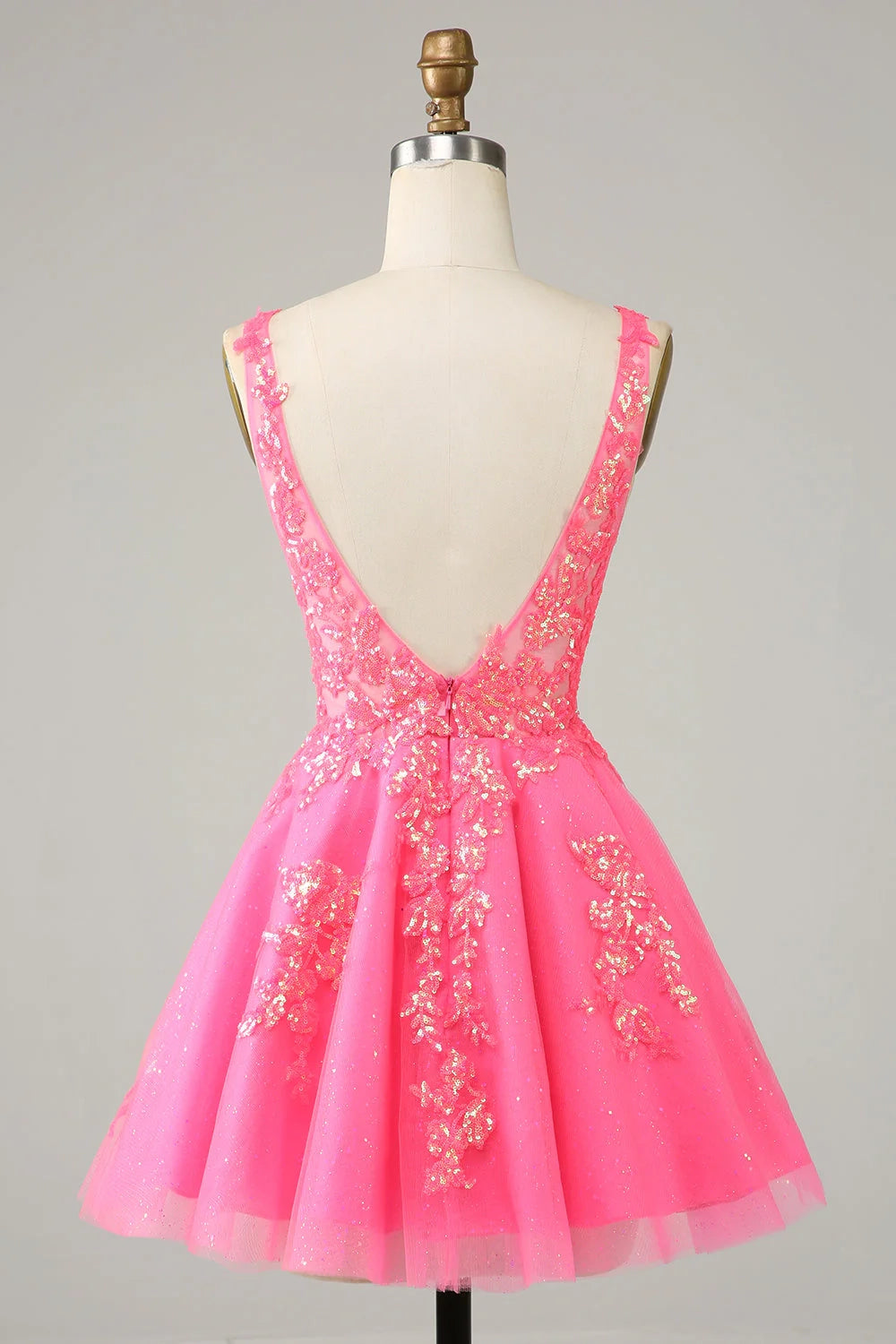 OKBBN Cute Shiny Glitter V-neck Bareback Short Homecoming Dresses