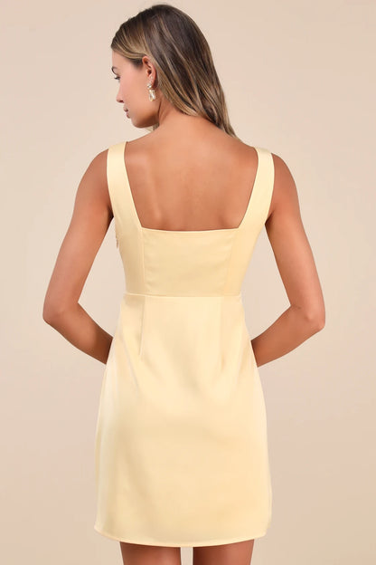 OKBBN Cute Short Wide Shoulder Strap Satin Square Neck Mini Homecoming Dresses