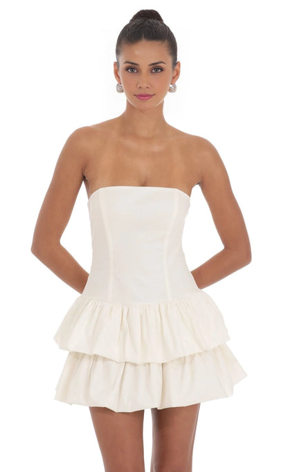 OKBBN Cute Sleeveless Layered Off Shoulder Tight Bubble Skirt Homecoming Dresses
