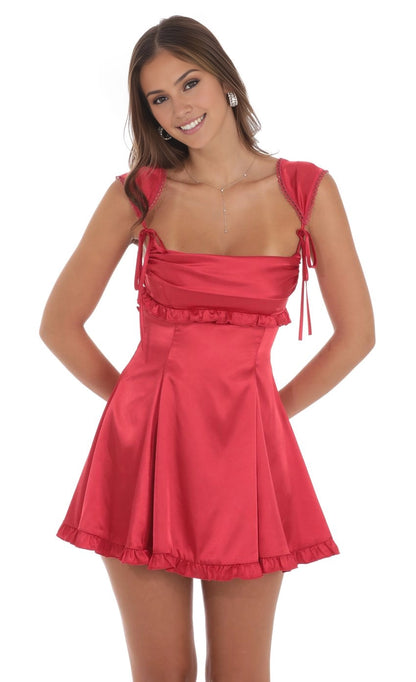 OKBBN Cute Sleeveless Short Satin Covered Sleeves Homecoming Dresses