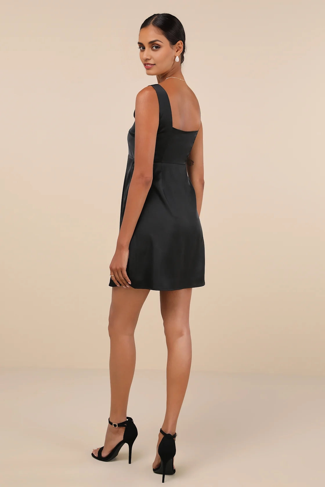 OKBBN Cute Slim Short Satin Square Neck Mini Homecoming Dresses