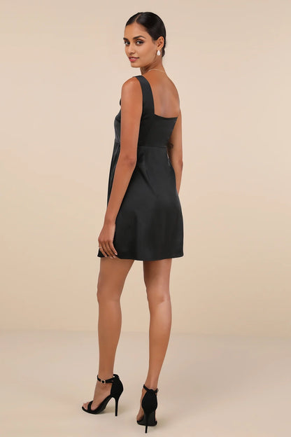 OKBBN Cute Slim Short Satin Square Neck Mini Homecoming Dresses