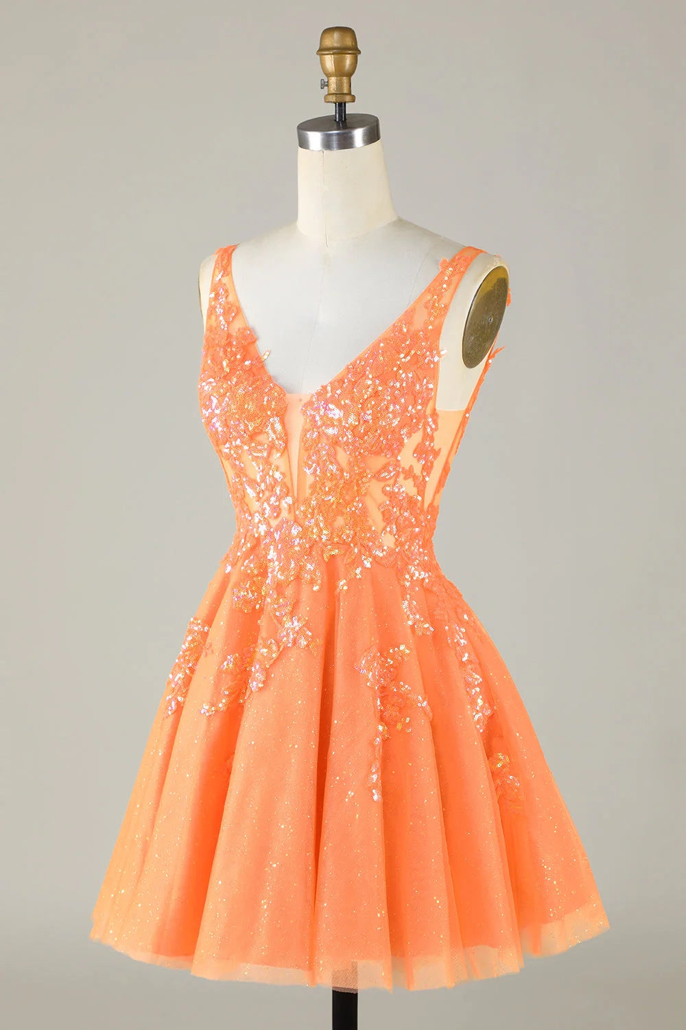 OKBBN Cute Sparkling A-line V-neck Glitter Short Homecoming Dresses