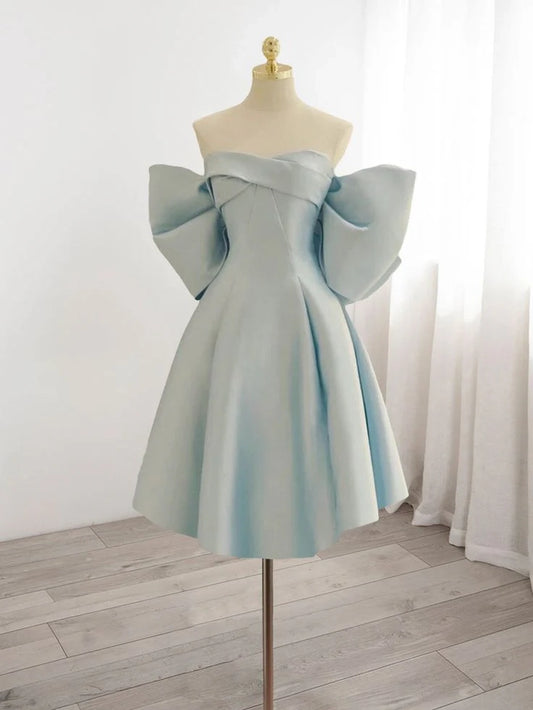 OKBBN Cute Sweetheart Collar Satin Short Off Shoulder Sleeveless Homecoming Dresses