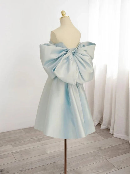 OKBBN Cute Sweetheart Collar Satin Short Off Shoulder Sleeveless Homecoming Dresses