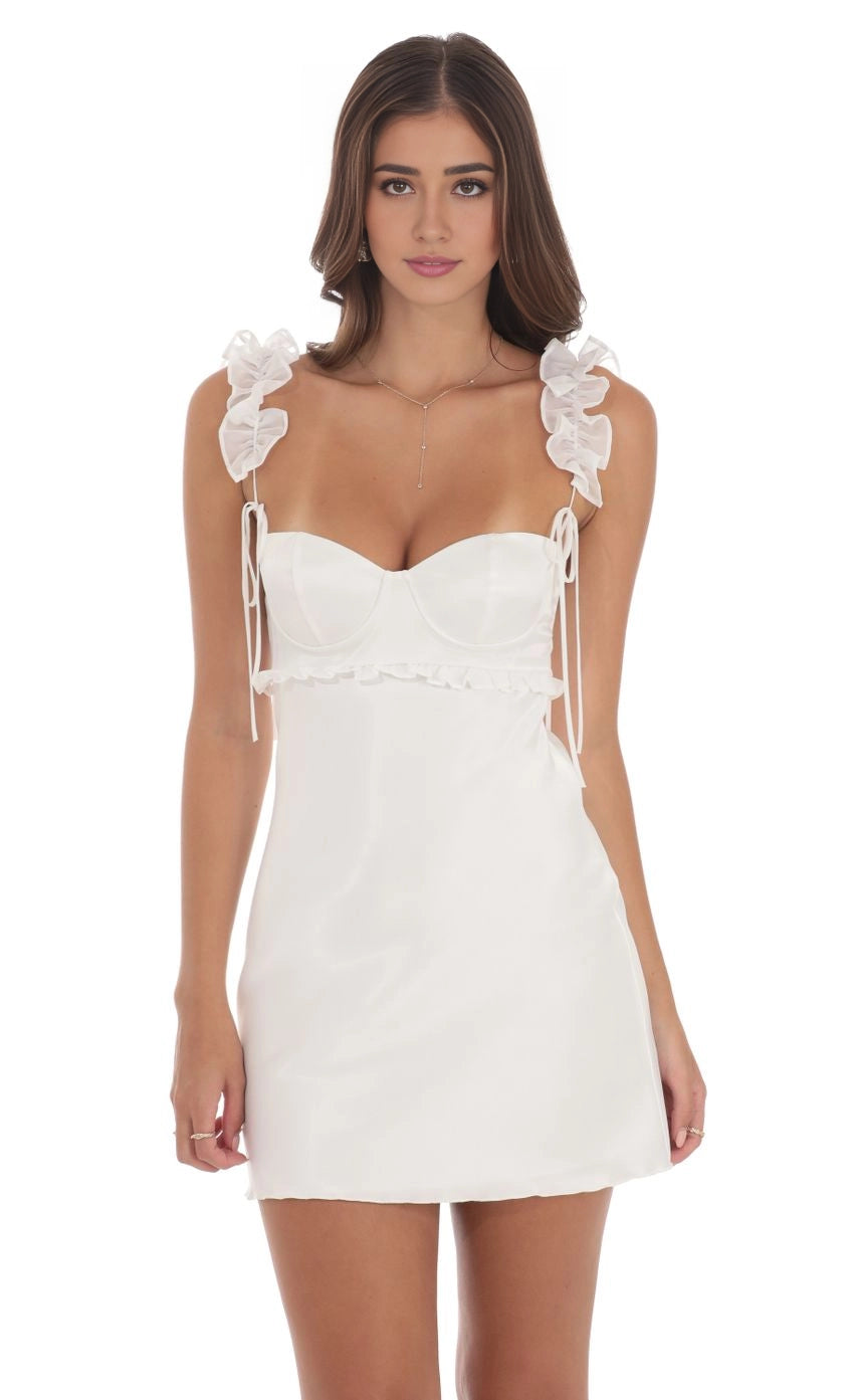 OKBBN Cute Thin Shoulder Strap Satin Ruffle Strap Homecoming Dresses
