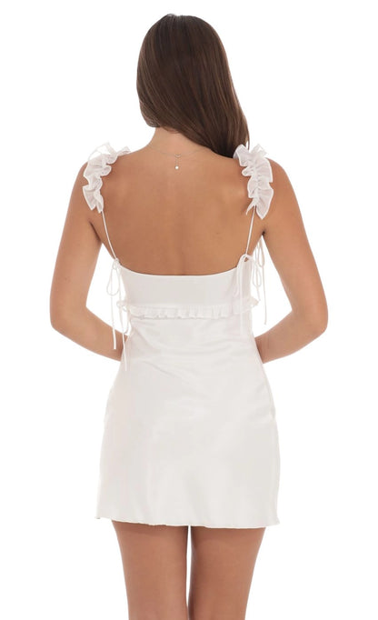 OKBBN Cute Thin Shoulder Strap Satin Ruffle Strap Homecoming Dresses