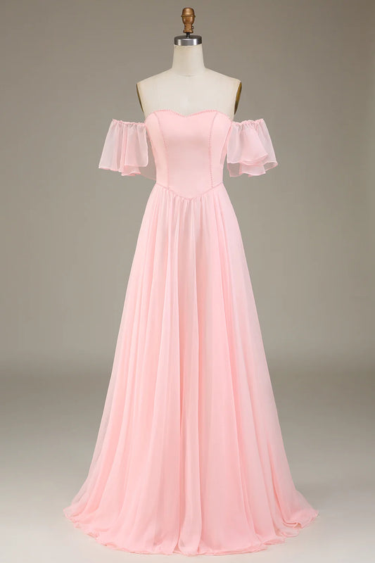 OKBBN Cute and Elegant A-line Off Shoulder Long Bridesmaid Dresses