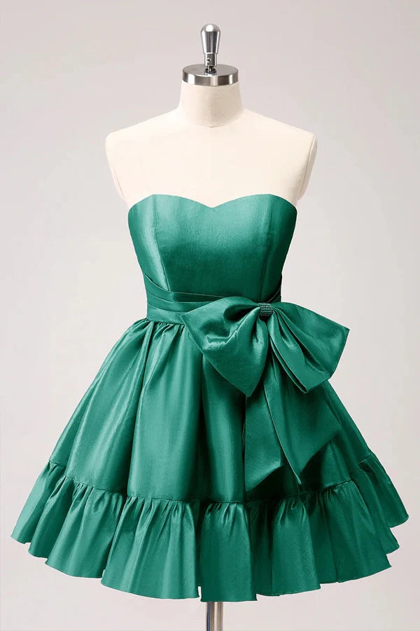 OKBBN Cute and Playful A-line Off Shoulder Ruffle Cute Bow Homecoming Dresses
