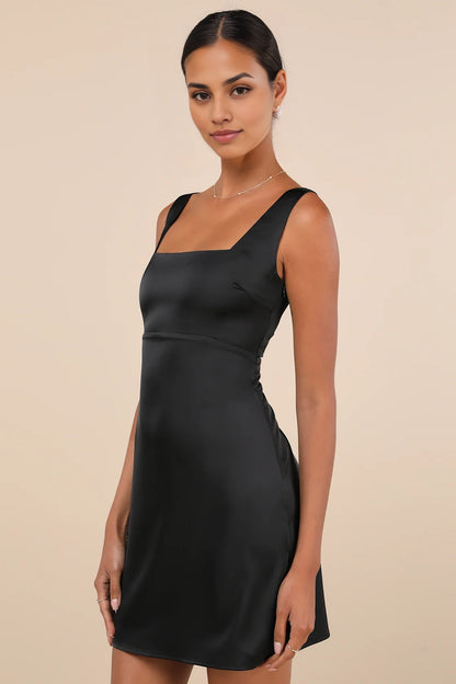 OKBBN Cute satin square neck mini pleated corset vest style suspender Homecoming Dresses
