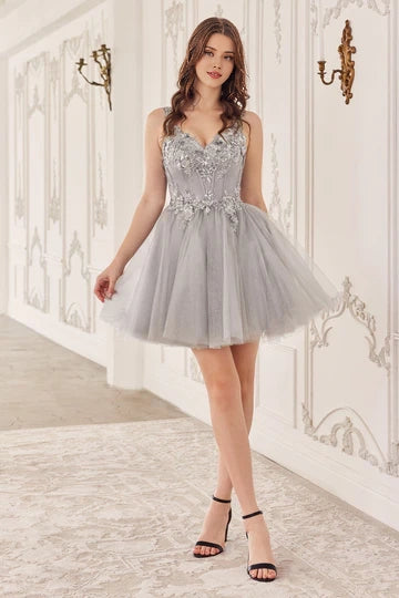 OKBBN Cute sequin decal short sleeveless chiffon Homecoming Dresses