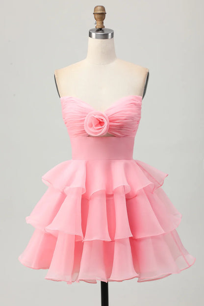 OKBBN Elegant A-line Layered Off Shoulder Hollow Short Homecoming Dresses