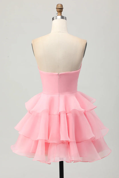 OKBBN Elegant A-line Layered Off Shoulder Hollow Short Homecoming Dresses