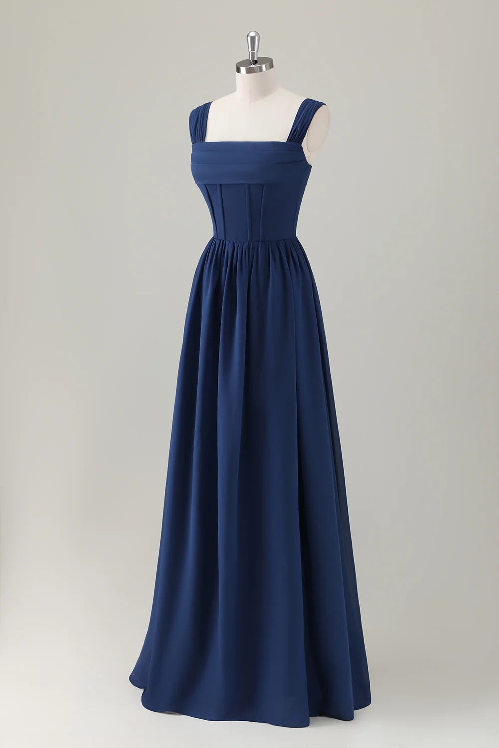 OKBBN Elegant A-line Square Neck Waist Chiffon Long Back Strap Bridesmaid Dresses