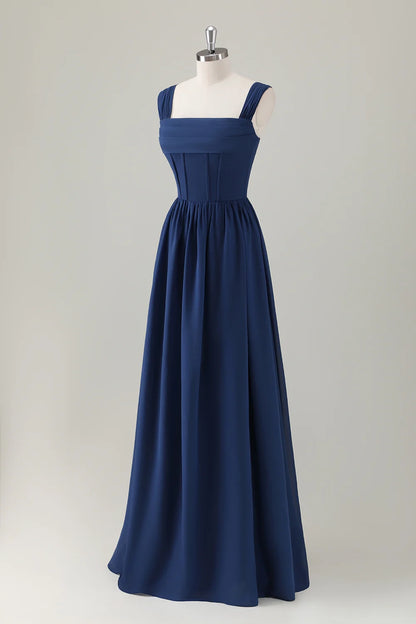OKBBN Elegant A-line Square Neck Waist Chiffon Long Back Strap Bridesmaid Dresses