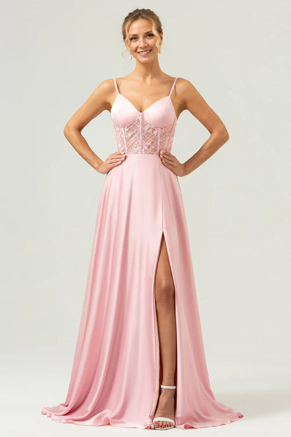 OKBBN Elegant A-line Thin Shoulder Strap Bundle with Satin Openings Bridesmaid Dresses