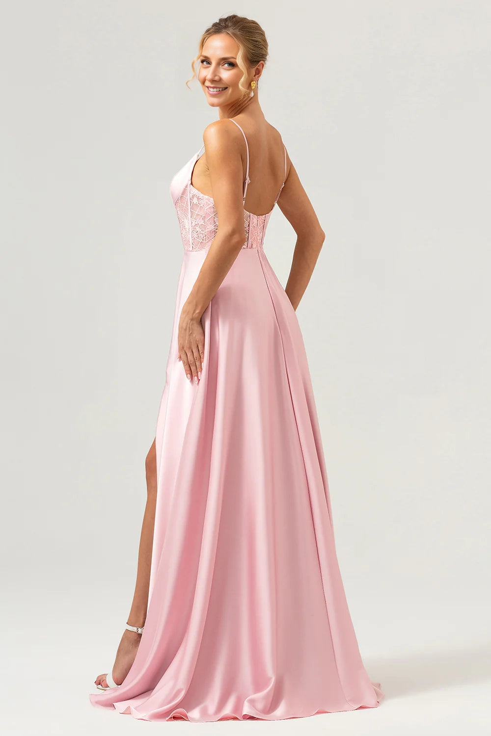 OKBBN Elegant A-line Thin Shoulder Strap Bundle with Satin Openings Bridesmaid Dresses