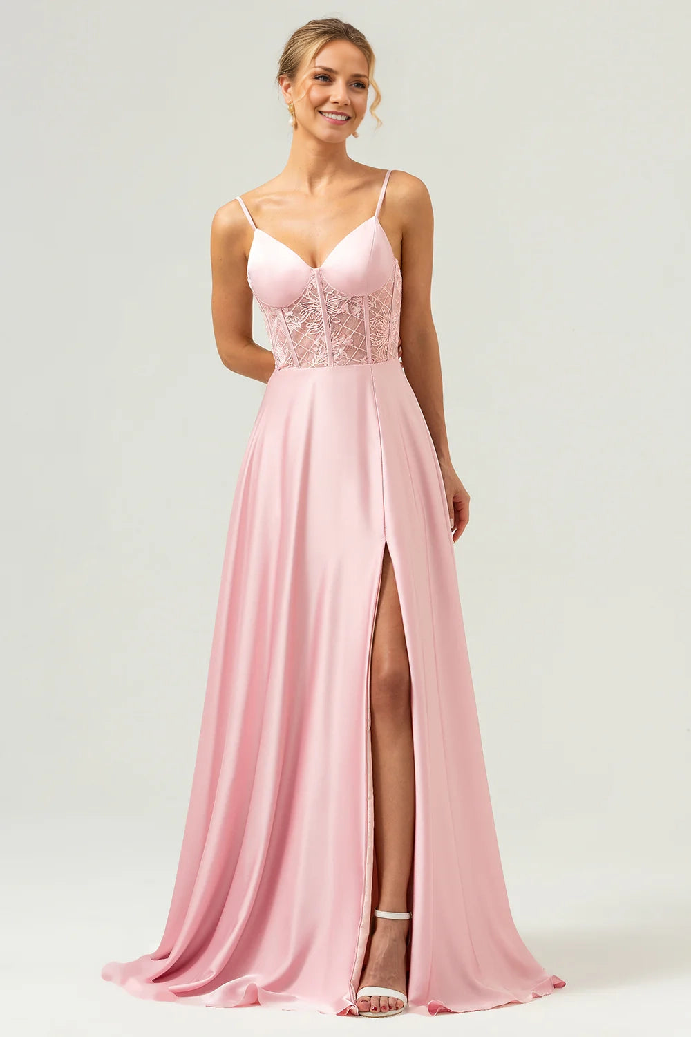 OKBBN Elegant A-line Thin Shoulder Strap Bundle with Satin Openings Bridesmaid Dresses