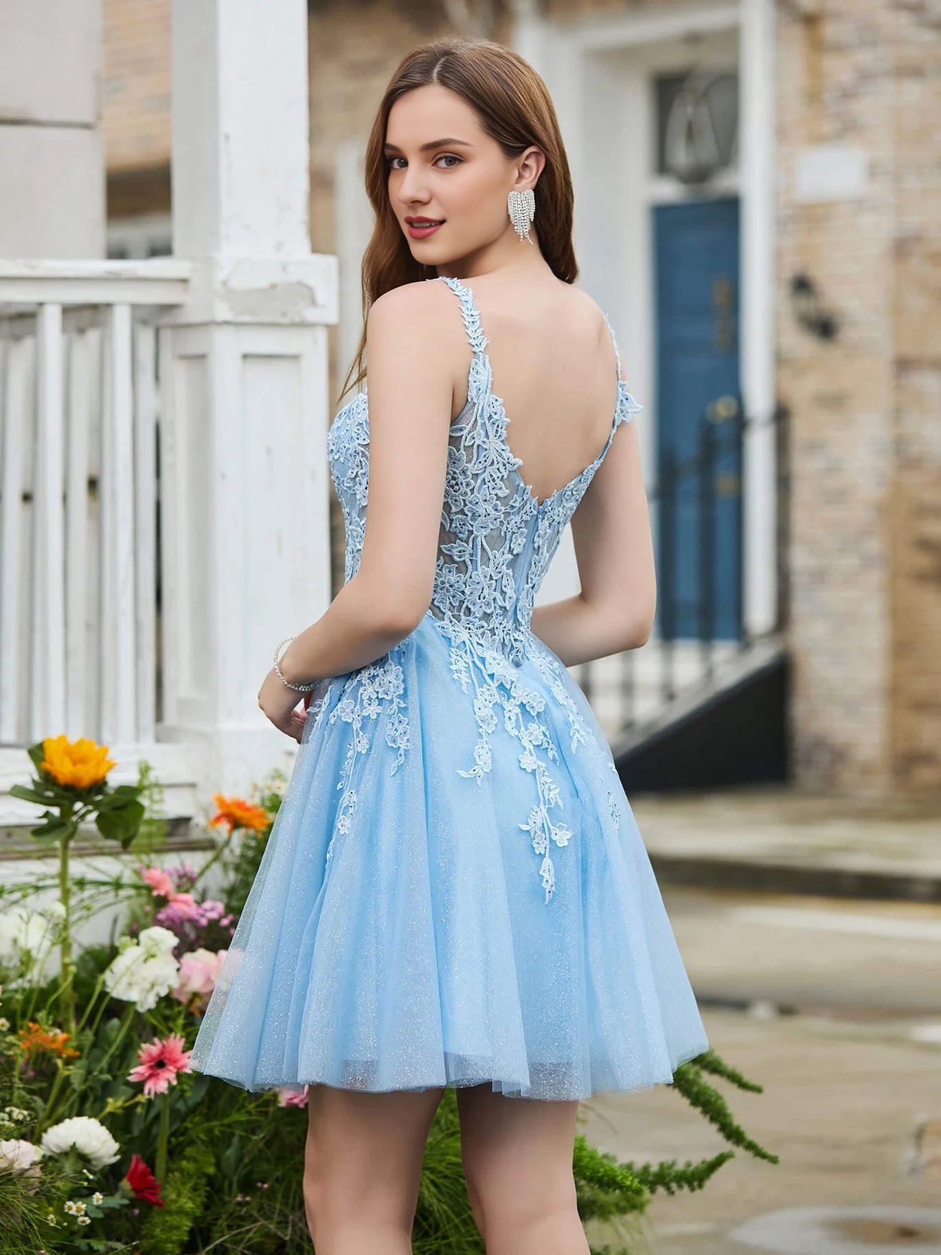 OKBBN Elegant Decal Corset Top Short Flash Homecoming Dresses