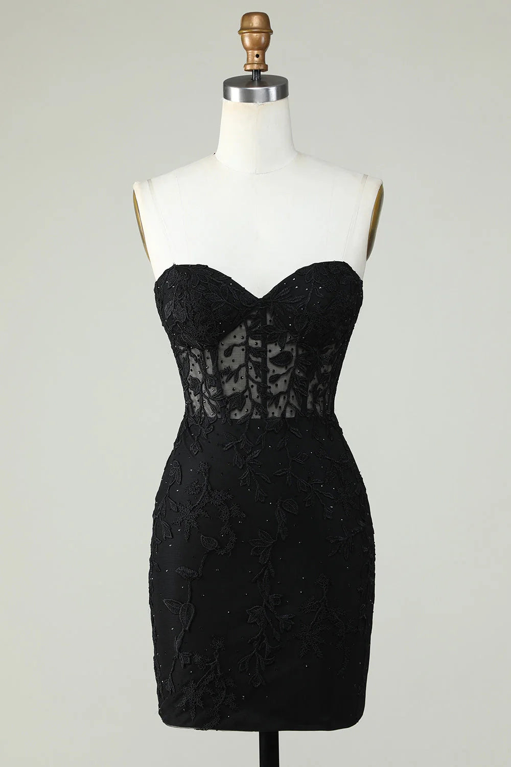 OKBBN Elegant Decal Tight Black Sweetheart Corset Short Homecoming Dresses