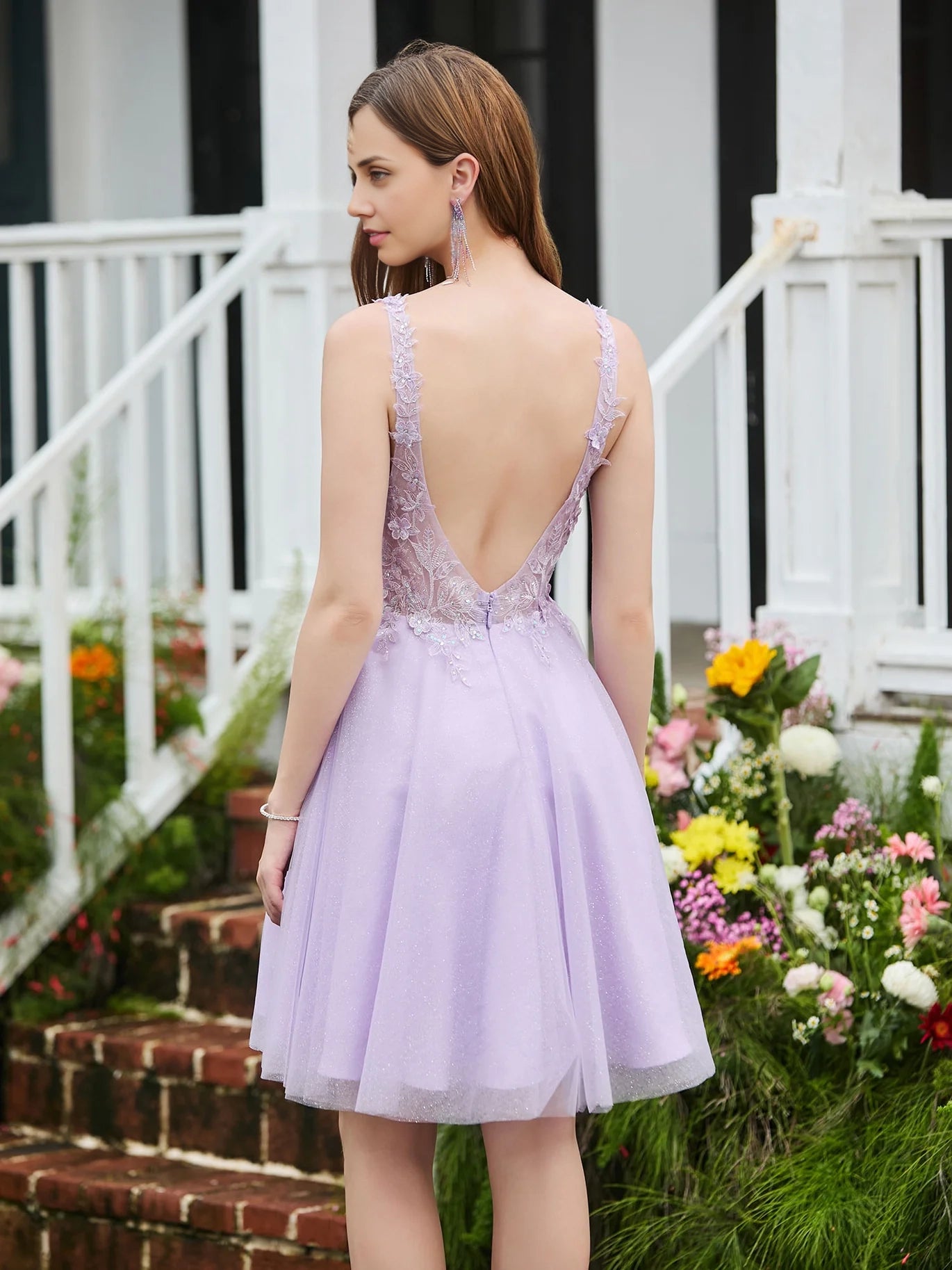 OKBBN Elegant Decal Transparent Top Sleeveless Skirt Homecoming Dresses