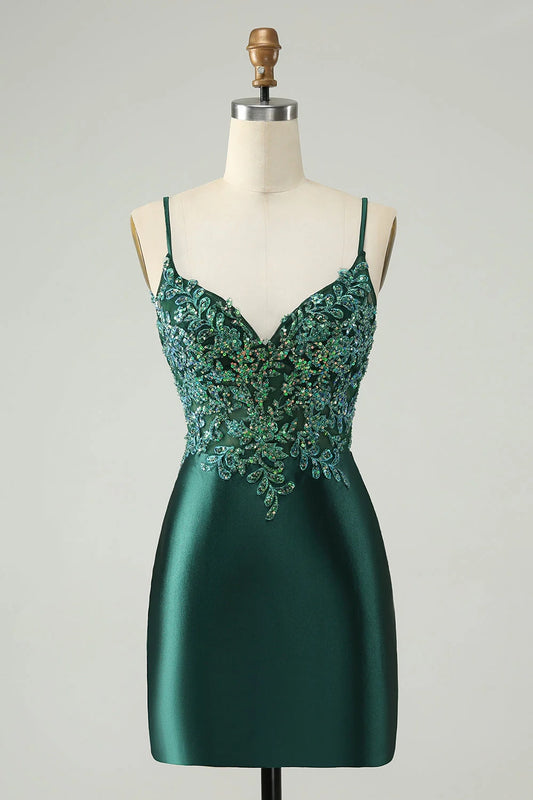 OKBBN Elegant Glitter Tight V-neck Short Homecoming Dresses