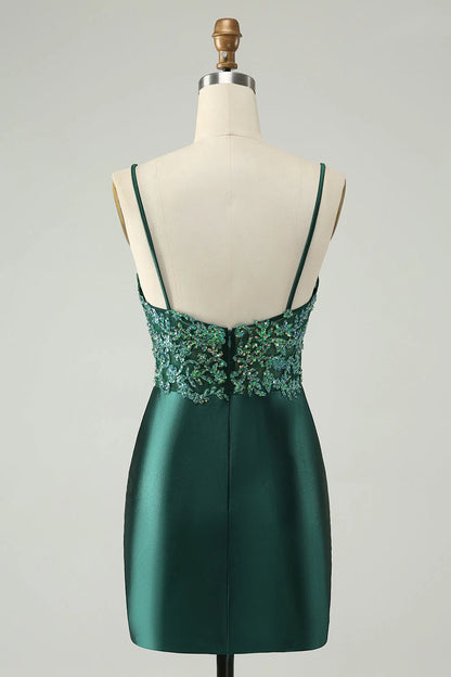 OKBBN Elegant Glitter Tight V-neck Short Homecoming Dresses