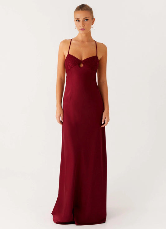 OKBBN Elegant Heart shaped Collar Lock Eye Front Lace Satin Thin Shoulder Straps Homecoming Dresses
