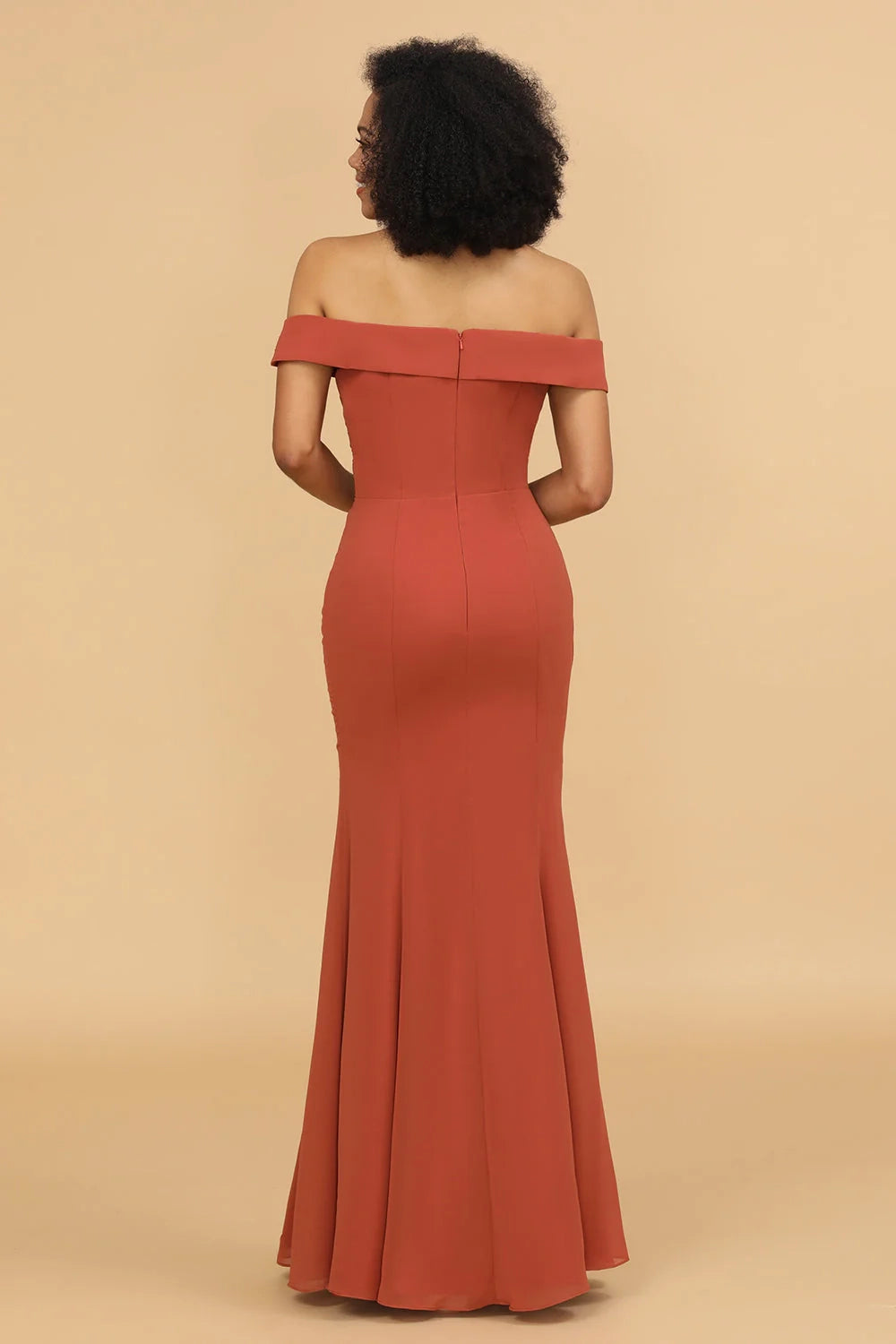 OKBBN Elegant Mermaid Off Shoulder Long Chiffon Bridesmaid Dresses