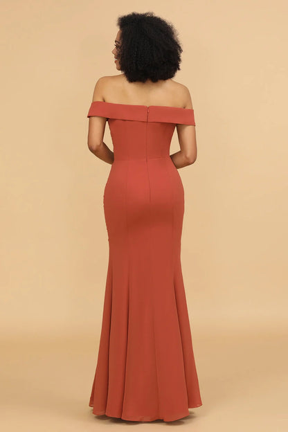 OKBBN Elegant Mermaid Off Shoulder Long Chiffon Bridesmaid Dresses