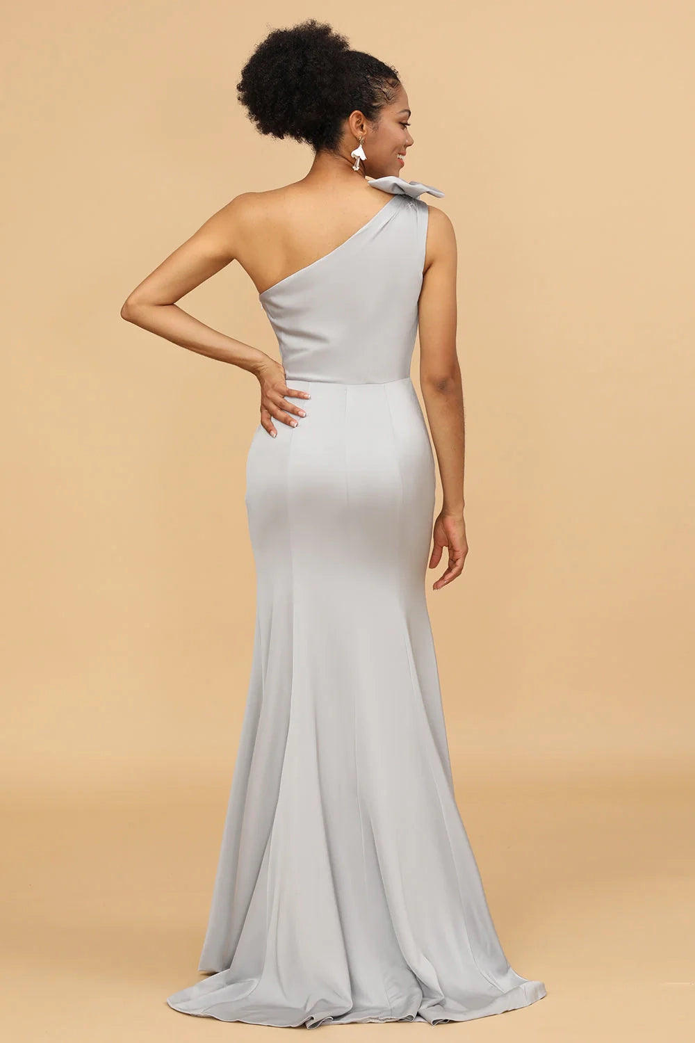 OKBBN Elegant Mermaid One Shoulder Satin Bow Bridesmaid Dresses