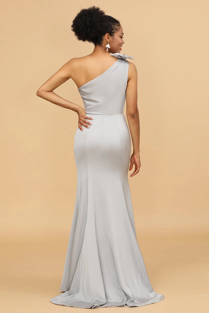 OKBBN Elegant Mermaid One Shoulder Satin Bow Bridesmaid Dresses