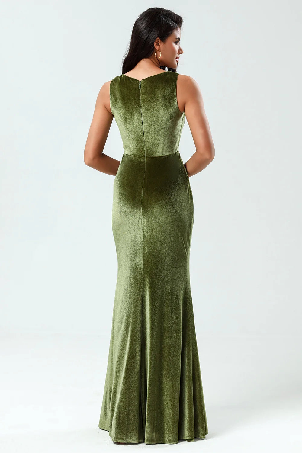 OKBBN Elegant Mermaid Square Collar with Velvet Floor Openings Bridesmaid Dresses