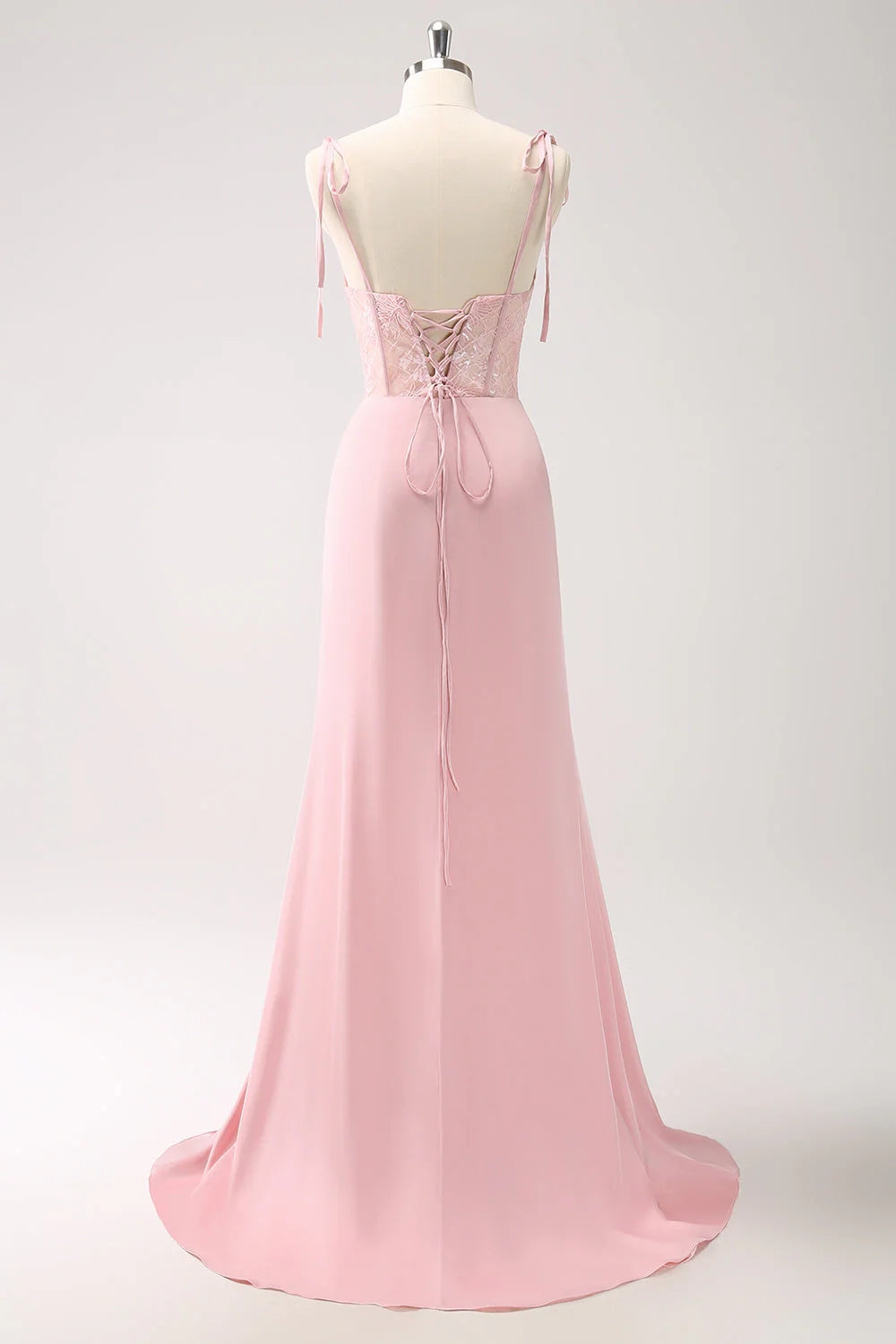 OKBBN Elegant Mermaid Thin Shoulder Strap Satin Waist Long Split Bridesmaid Dresses