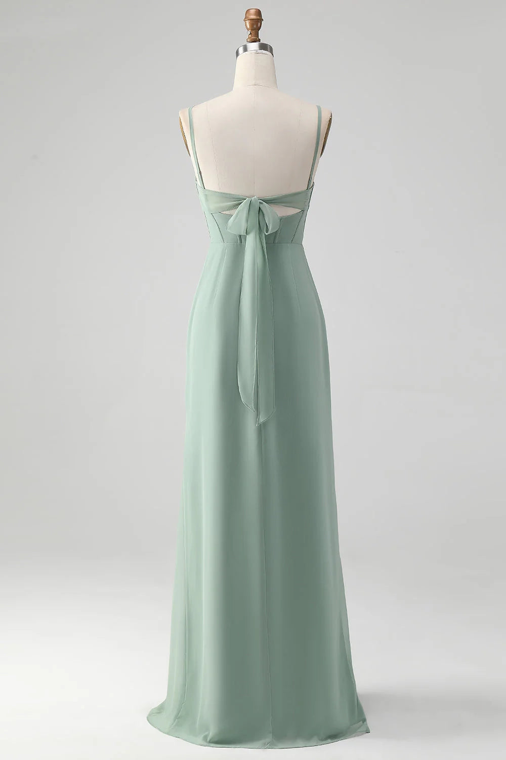 OKBBN Elegant Mermaid Thin Shoulder Strap Waist Long Split Bridesmaid Dresses