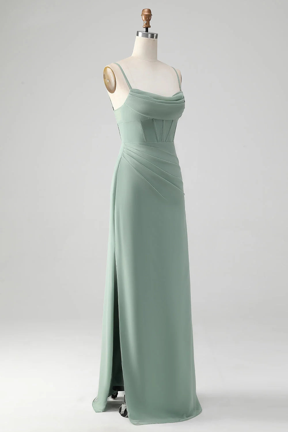 OKBBN Elegant Mermaid Thin Shoulder Strap Waist Long Split Bridesmaid Dresses