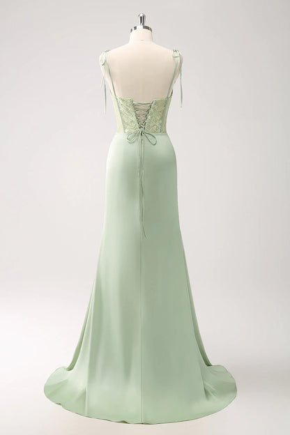 OKBBN Elegant Mermaid Thin Shoulder Straps with Slits for Bodybinding Bridesmaid Dresses