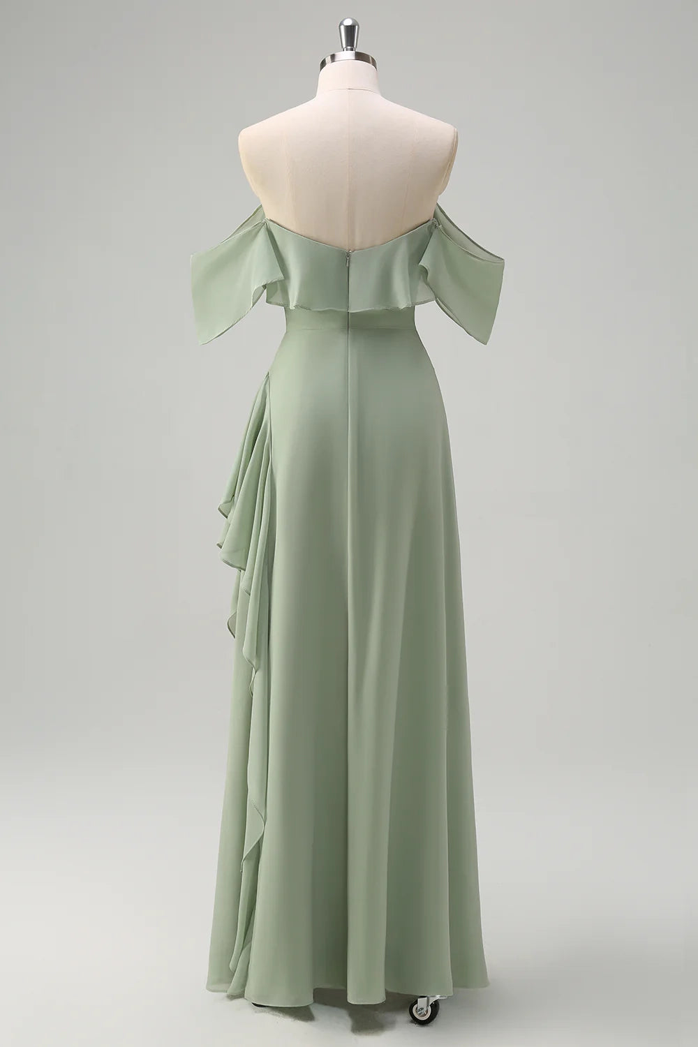 OKBBN Elegant Off Shoulder Chiffon Long Ruffle Split Bridesmaid Dresses