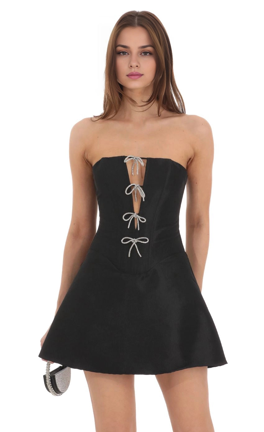 OKBBN Elegant Off Shoulder Water Diamond Bow Homecoming Dresses