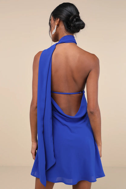 OKBBN Elegant One Shoulder Open Back Belt Mini Homecoming Dresses