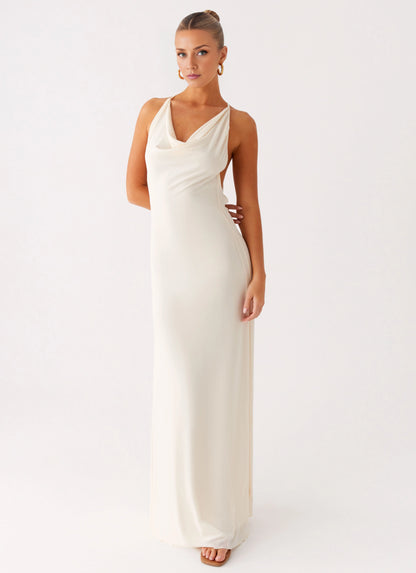 OKBBN Elegant Pendant Collar Cross Back Fully Lined Prom Dresses