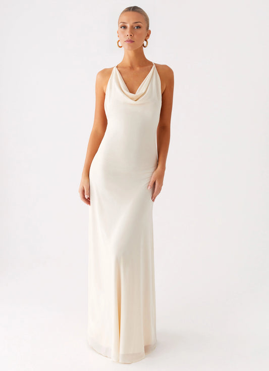 OKBBN Elegant Pendant Collar Cross Back Fully Lined Prom Dresses