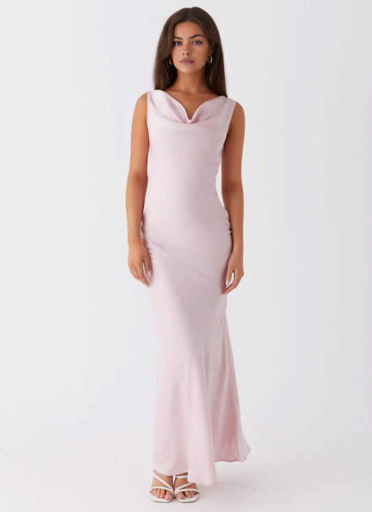 OKBBN Elegant Round Pendant Collar Bold Shoulder Straps Back Strap Slim Fit Cut Prom Dresses