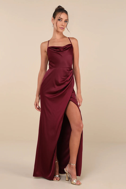 OKBBN Elegant Satin Drop Neck Tulip Strap Sleeveless Homecoming Dresses