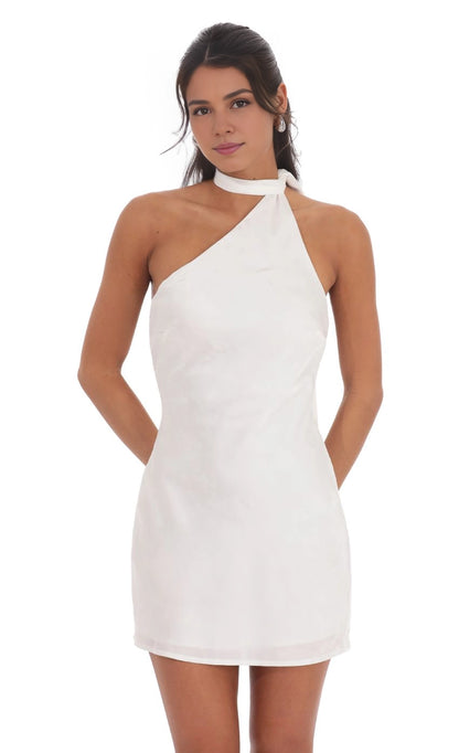 OKBBN Elegant Satin Jacquard Scarf Strap Homecoming Dresses