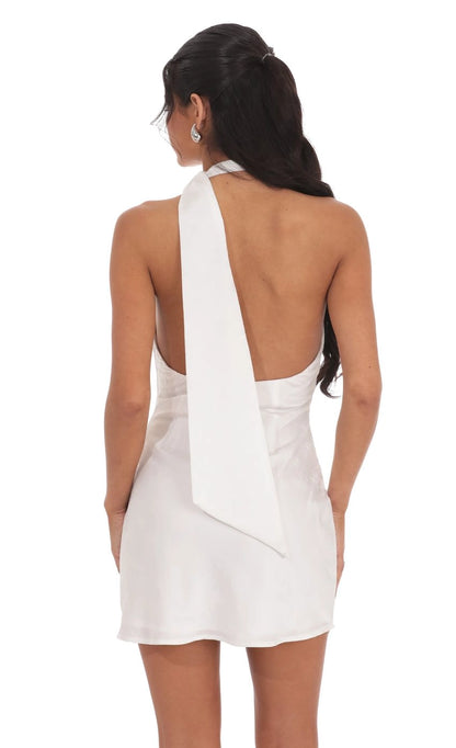 OKBBN Elegant Satin Jacquard Scarf Strap Homecoming Dresses