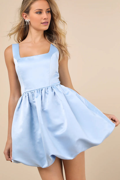 OKBBN Elegant Satin Square Neck Bubble Bottom Mini Homecoming Dresses