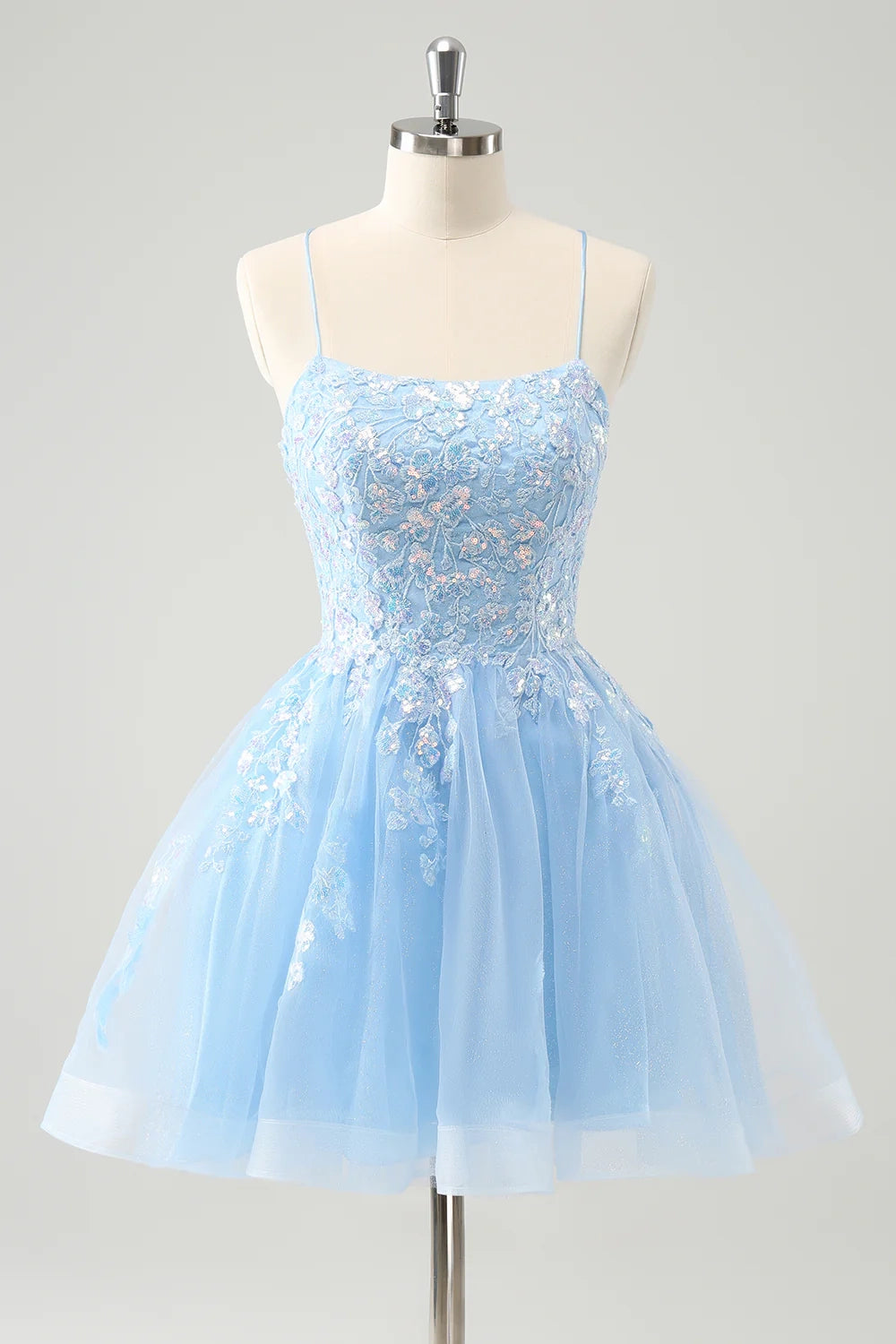 OKBBN Elegant Shiny A-line Thin Shoulder Strap with Sparkling Short Back Strap Homecoming Dresses