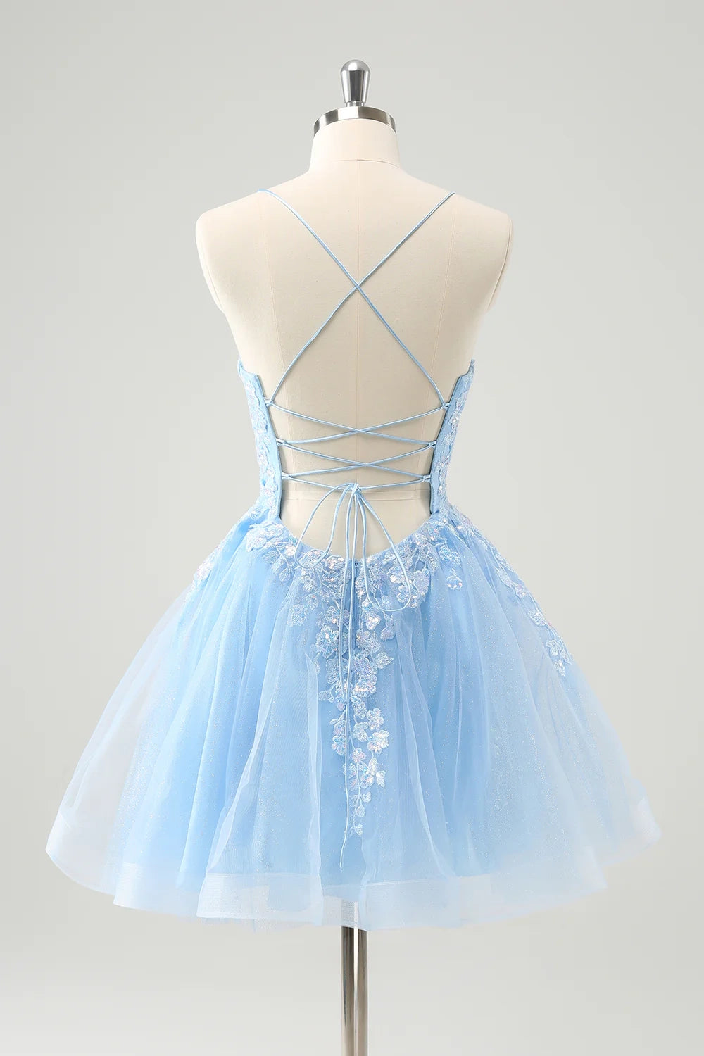 OKBBN Elegant Shiny A-line Thin Shoulder Strap with Sparkling Short Back Strap Homecoming Dresses