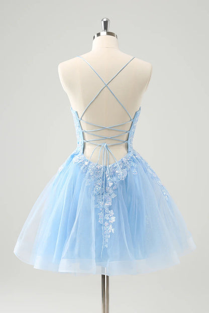 OKBBN Elegant Shiny A-line Thin Shoulder Strap with Sparkling Short Back Strap Homecoming Dresses